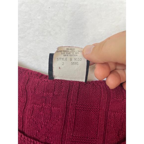 VNTG Southern Lady Maroon Short Sleeve Cable Knit Sweater 100% Cotton sz Small - Picture 2 of 7